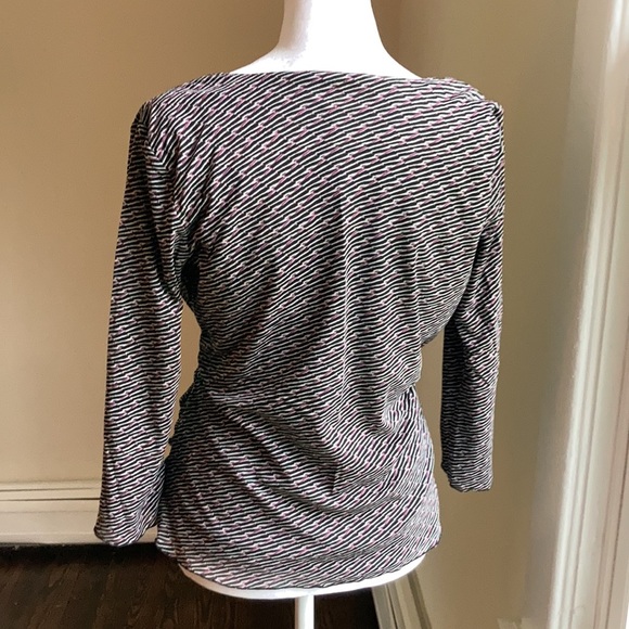 Sigrid Olsen Black white Pink Ruched Wrap Top sz Small - Picture 9 of 15